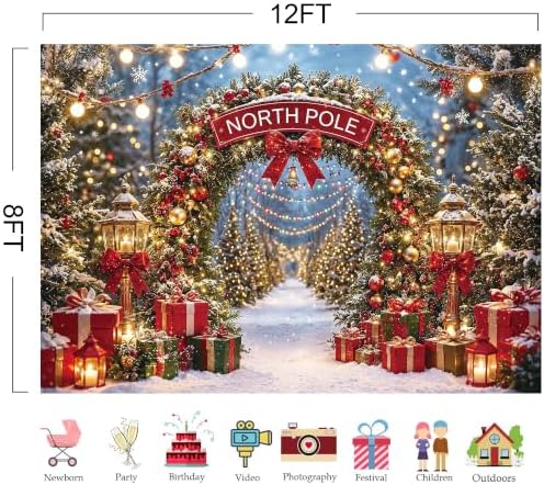 Christmas North Pole Photography Backdrop,Winter Aurora Borealis Snowy Forest Scene Background with Street Lamps,Xmas Party Decor Photo Booth Props(10x8ft)