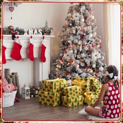 Cholemy 6 Pcs Christmas Nesting Gift Box, Green Pine Tree, Gold