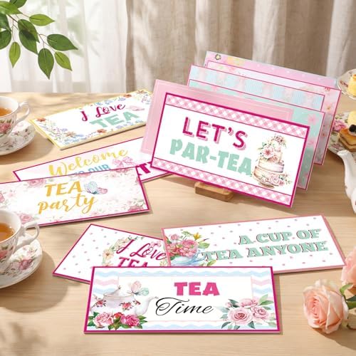 Beeveer 24 Designs Tea Party Photo Booth Props, Double Sided PVC Signs