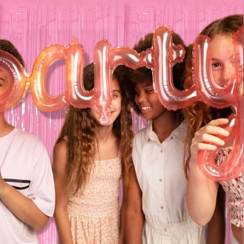 2 Pack Foil Curtain Pink Backdrop Streamers Metallic Tinsel Fringe Curtains Photo Booth Props for Birthday Wedding Engagement Bachelorette Christmas Holiday Celebration Party Decorations