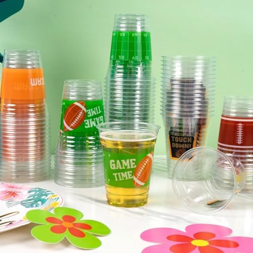 GuassLee 50 Football Party Cups 12OZ Disposable Clear Plastic Football Cups for Tailgate Football Game Sports, Watch Party, Backyard Party Decorations Supplies Favors