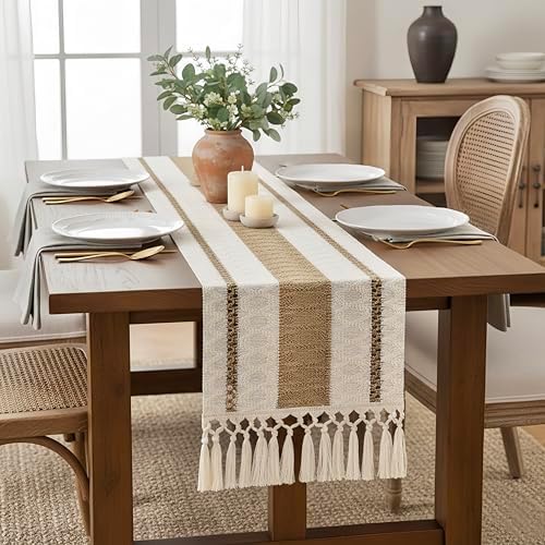 FEXIA Boho Table Runner with Tassels 12x72 Inch for Fall Home Decor