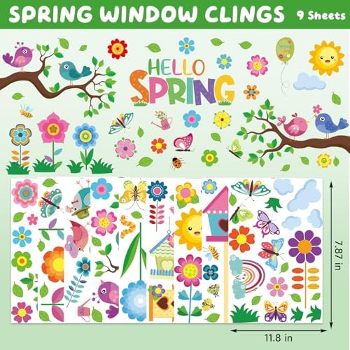 Spring Window Clings for Glass Windows Kids Summer Window Stickers Decor