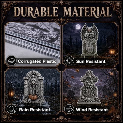 Halloween Decorations Outdoor, Tombstone Graveyard Yard Signs with Stakes