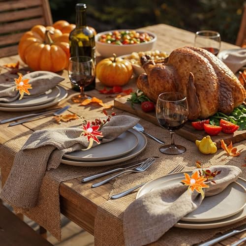 Whaline Fall Leaves Napkin Rings Set of 6 Thanksgiving Party Maple Leaves Napkin Holders Metal Napkins Buckle for Autumn Thanksgiving Harvest Dinner Party Table Setting Decor