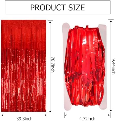 2 Pack Red Streamers Party Backdrop Christmas Decorations Foil Fringe Backdrop Curtains Carnival Casino Theme Birthday New Year Holiday Celebration Bachelorette Party Decorations Supplies
