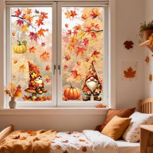 Fall Window Clings Gnomes Decor Autumn Thanksgiving Stickers Decorations