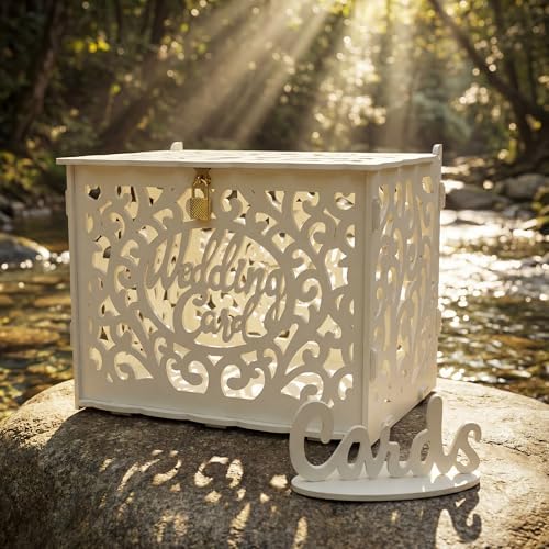 Jolik Wedding Card Box with Sign, Large Rustic Locking Money Box Holder for Wedding Reception, Gift Card & Envelope Storage, DIY Anniversary & Birthday Party Decoration