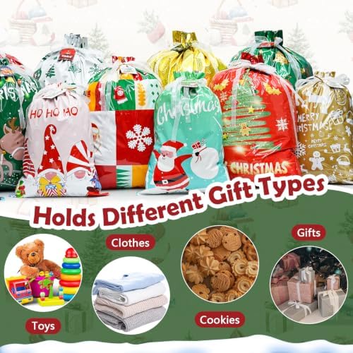 Habaylin 24PCS Christmas Drawstring Gift Bags, Xmas Gift Bags for Presents