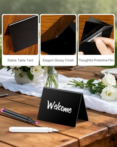 Uniclife 12 Pack Acrylic Mini Chalkboard Signs for Food, Small Chalkboard Signs with Chalk Markers, Reusable Glossy Food Signs Food Labels for Party Buffet Wedding, Blackboard Place Cards Table Signs