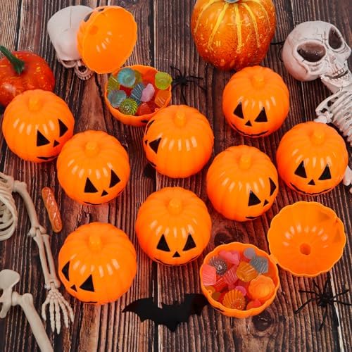 FOIMAS Halloween Pumpkin Candy Box, 60pcs Mini Plastic Pumpkin Containers Fillable Candy Treat Storage Box for Trick or Treat Halloween Party Decoration