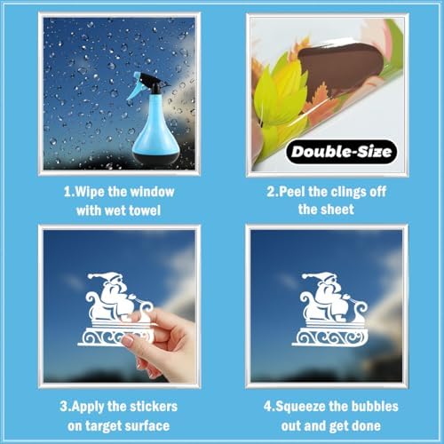 Christmas Window Clings White Silhouette Christmas Window Stickers, Reusable Static Santa Sleigh Reindeer Holiday Decals, Winter Wonderland Village Street Scene for Glass Windows Home Decor