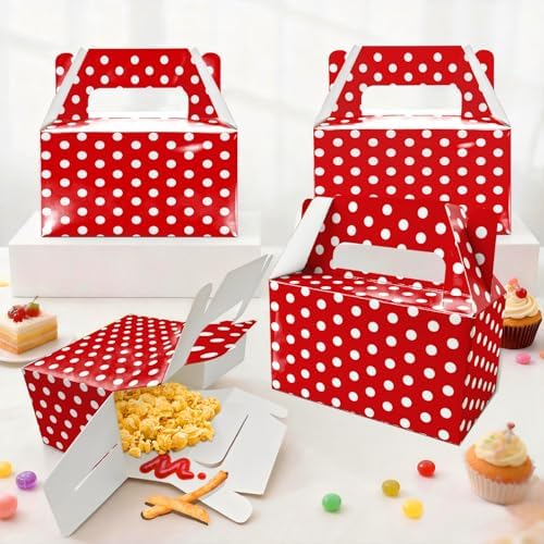 BGFMVS 12 Pack Red Polka Dot Party Favor Boxes, Gable Treat Boxes