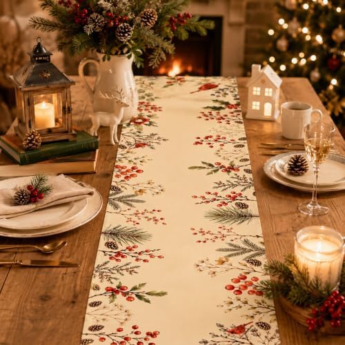 Christmas Decorations - Elegant Farmhouse Christmas Table Runner
