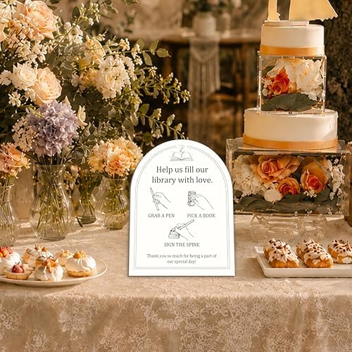 Book Lover Library Guestbook Sign, 8x10 Inch Wooden Table Sign With Stand