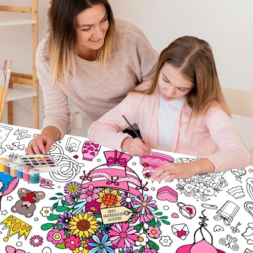 Mother's Day Giant Coloring Poster, Paper Coloring Tablecloth for Home DIY Drawing Games Mother's Day Birthday Party Supplies 30x72 Inch