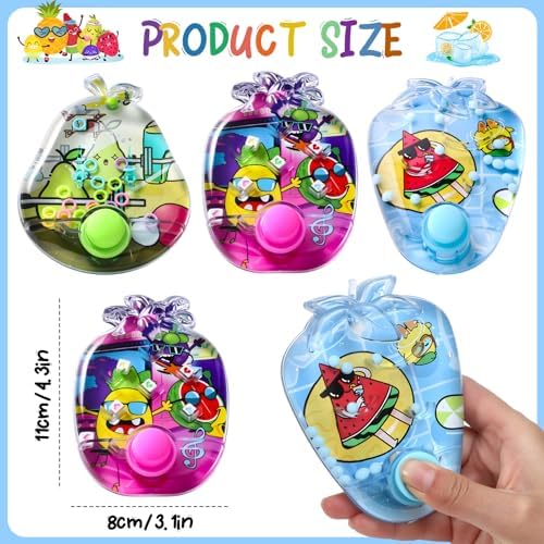 Cleboen 12 Pack Handheld Water Games for Kids, Water Ring Toss Handheld Games Fruit Party Favors Goodie Bag Stuffers Classroom Rewards for Boys Girls, Stress-Relief Car Games Travel Toys for Kids