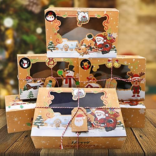 ZMCINER 12 PCS Christmas Cookie Boxes with Window Christmas Bakery Boxes Treat Boxes Baking Boxes for Gift Giving for Pastries, Cupcakes, Brownies, Brown Kraft Bakery Boxes 8.75 x 5.75 x 2.75 Inches