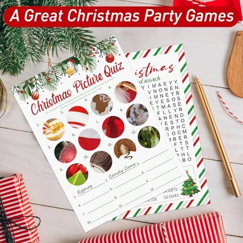 COCHIE 30 Players Christmas Party Games for Adults Family Office Large Groups, Xmas Parties Picture Quiz Game, Riddle Game, Christmas Word Search Games with Answer Key (Xmas Search)