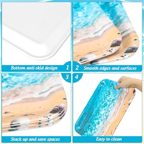 JarThenaAMCS 3Pcs Summer Beach Serving Trays Reusable Serving Dishes Ocean Wave Sand Seashell Starfish Platter for Outdoor Party Serving Food Snacks Fruits Dessert