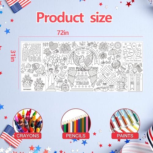 4th of July Patriotic Coloring Tablecloth, 30x72 Inches