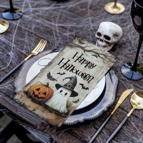 Horaldaily 50Pcs Halloween Paper Napkins, Ghost Happy Halloween