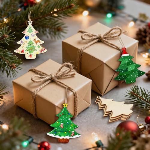 36 Pack Wood Christmas Tree Cutouts, Wooden Xmas Tree Ornaments to Paint