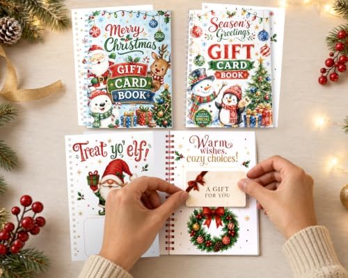 JWSCYSY 2 Pack Cute Christmas Gift Card Book for Kids, 5.5x7.8 Spiral Bound Merry Christmas Gift Card Holder Book, DIY Personalized Xmas Gift Card Book for Family Friends Students (Blue, White)