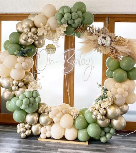 Sage Green Balloons Arch Kit, 124pcs Sage Green White and Gold Balloons