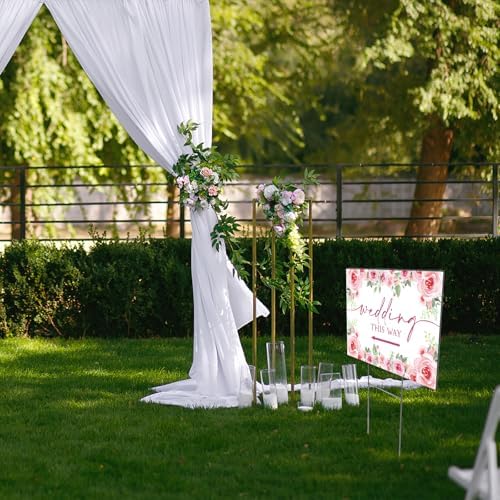 3 Pack 14.5” x 10.5” Wedding This Way Signs Double Sided Printed Wedding Direction Sign with Stakes for Ceremony Reception Lawn Yard Direction Arrow Signs Exquisite Plastic Rainproof Party Supplies,Rose Floral