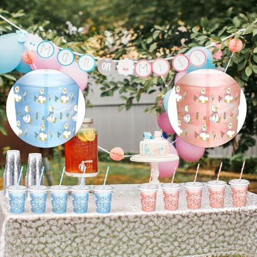 Jingmore 50 Pcs One Silly Goose Party Disposable Plastic Cups 12 oz with Lids Straws Themed Party Supplies Plastic Tumbler for Birthday Table Decorations Favors(Blue)
