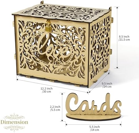 Jolik DIY Wedding Card Box, Large Rustic Locking Money Box Holder for Wedding Reception, Gift Card & Envelope Storage, Anniversary & Birthday Party Decoration (Yellow)