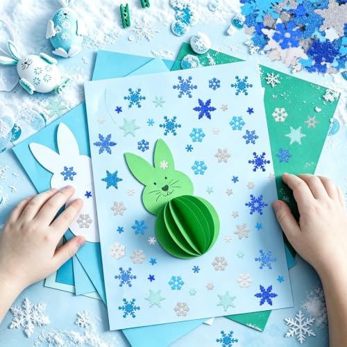 576 PCS Snowflake Foam Stickers, Glitter Winter Snowflake Stickers,8 Sheets