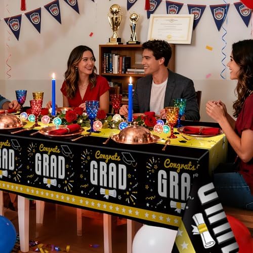 6 Pack Disposable Plastic Tablecloth 54" x 108" Black Class of 2026 Grad Party Table Cloths Disposable for 6 to 8 Foot Tables Graduation Party Indoor or Outdoor (Graduation Black)