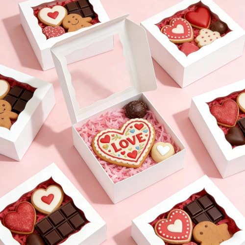 XINHPKGG 40 Pcs Cookie Boxes 4x4x2 Inch Bakery Boxes with Window Treat box