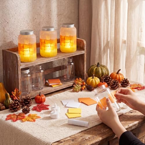 Qinyoung 12 Pcs Fall Crafts Candy Corn Mason Jar Crafts with LED Light