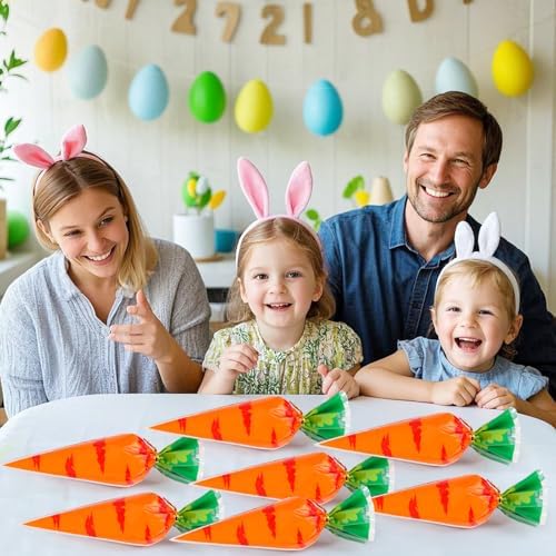 FOIMAS 120pcs Easter Cellophane Treat Bags,Carrot Shaped Candy Goodie Bags Cookie Bag for Easter Party Decoration Supply
