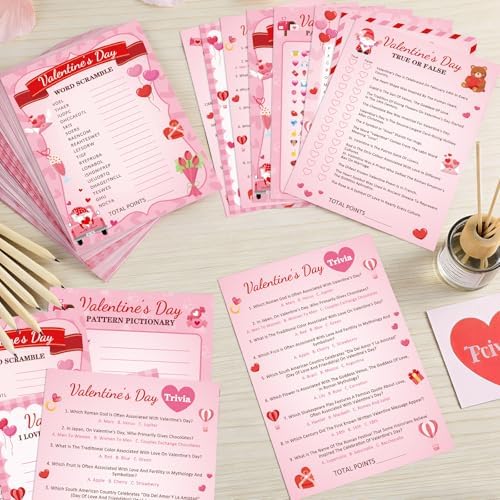 gisgfim 231Pcs Valentine’s Day Party Games Cards Valentines Gnome Bear Trivia Word Search Scramble Maze Games Sweet Party Gifts Supplies for School Classroom Family Activities Holiday Birthday Favor
