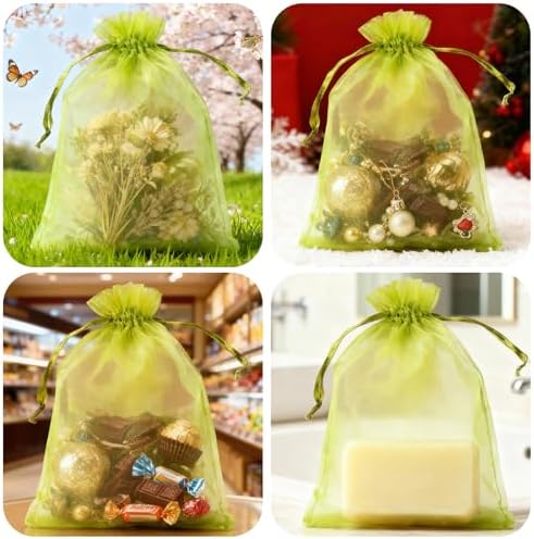 Green Organza Bags 4x6 Mesh Bags Drawstring for Jewelry Favor Gifts Pouch