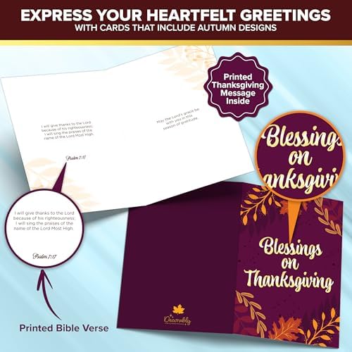 Decorably 18 Pack Foiled 5x7in Thanksgiving Cards Religious