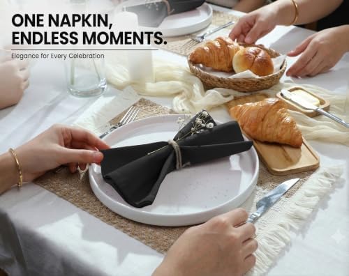Ruvanti Cloth Napkins Set of 12, Cotton Enrich 18”x18” - Black