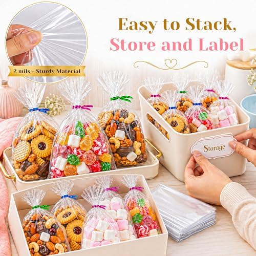 LOKQING Halloween Cellophane Treat Bags, 200 Pack 5x7 in for Bake Sales