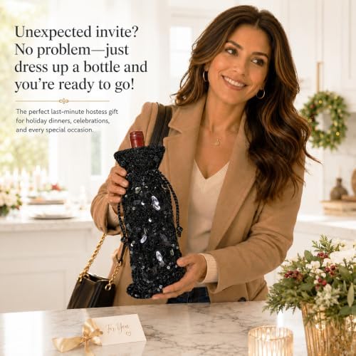 Blingxy 2-Pack Black Sequin Wine Gift Bags with Drawstring