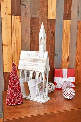 GALLERIE II White Church Chapel Large Christmas Card Holder | Mail Holder 11 x 24 inches | Versatile Festive | Holiday Card Holder | Winter Tabletop | Christmas Card Holders Display Cream