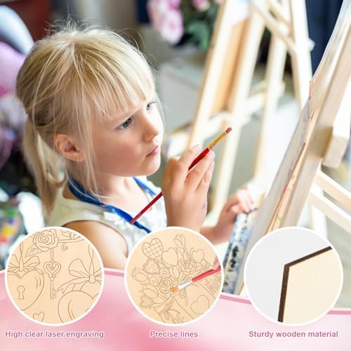 COCHIE 10 Pieces Large Valentines Day Unfinished Wood Crafts to Paint for Adults, Bulk Predrilled Wooden Ornaments for Painting, Heart Pattern Paintable Wood Slices Craft Supplies with Ropes