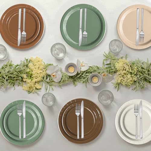 Oigco 150 PCS Woodland Baby Shower Decorations - Sage Green Neutral Forest Animal Brown Plates and Napkins for Safari Jungle Baby Shower Decorations, Serves 50