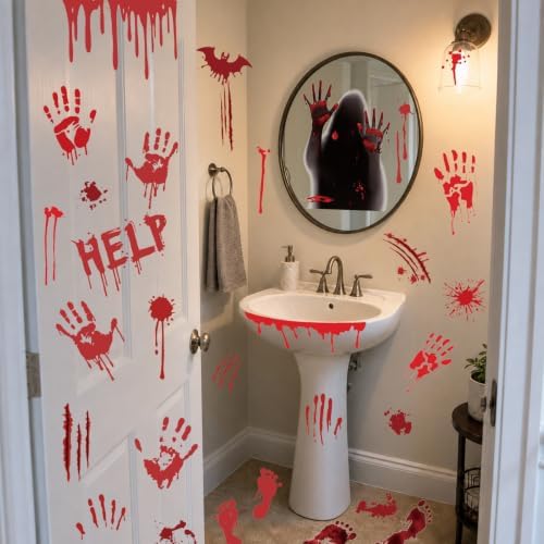 Halloween Bloody Handprint Footprint Wall & Window Stickers, Horror Decor