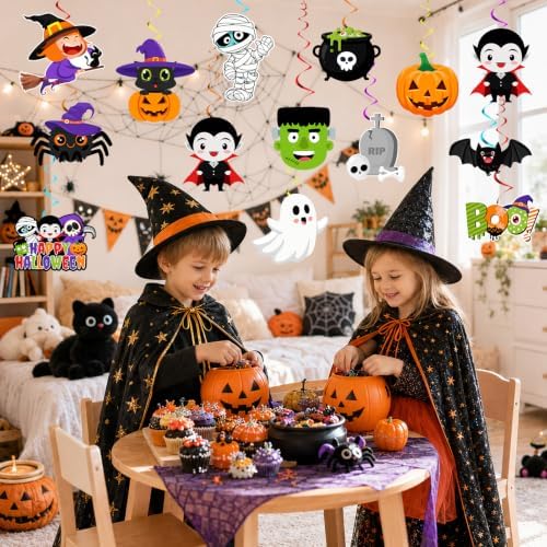 Halloween Hanging Decorations-26 Pack Halloween Hanging Swirls Ghost Pumpkin Bat Batty Twisting Hanging Decor for Classroom Hanging Ghost Pumpkin Ceiling Decor Indoor