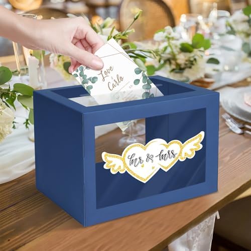 Navy Blue Gift Card Box for Party with 6 Cards, Clear Window
