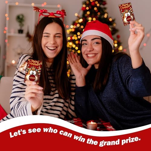 40 Pcs Christmas Scratch Off Cards with Stickers, Rudolph The Red Nose Reindeer Merry Christmas Games for Family Party, Xmas Holiday Party Raffle Ticket Supplies -A02